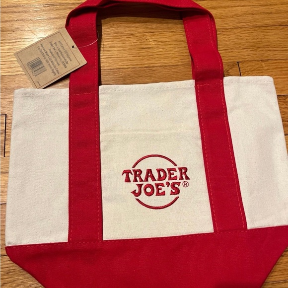 Trader Joe's Red and Cream Tote Bag - Picture 1 of 3